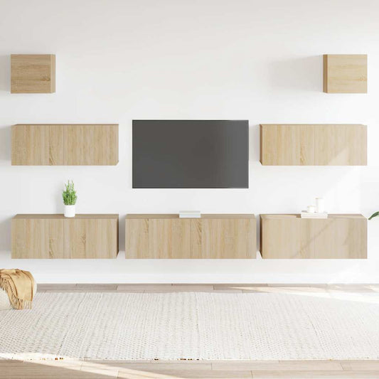 7-delige Tv-meubelset bewerkt hout sonoma eikenkleurig is nu te koop bij PeponiXL, paradijselijk wonen!