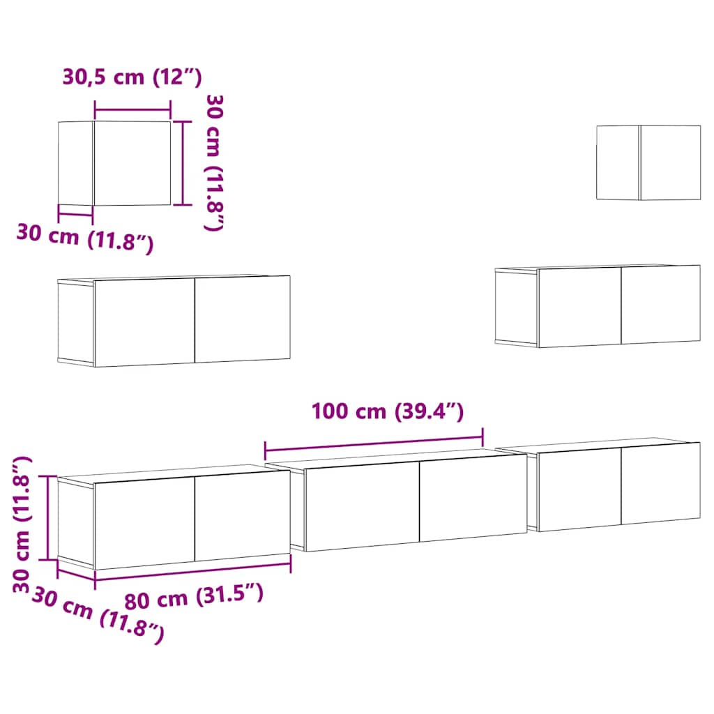 7-delige Tv-meubelset bewerkt hout betongrijs is nu te koop bij PeponiXL, paradijselijk wonen!