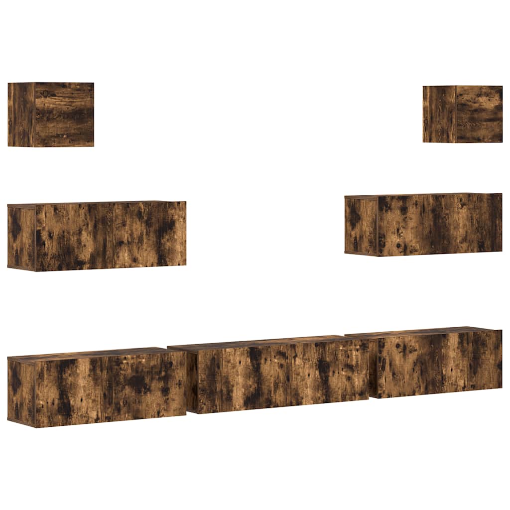 7-delige Tv-meubelset bewerkt hout gerookt eikenkleurig is nu te koop bij PeponiXL, paradijselijk wonen!