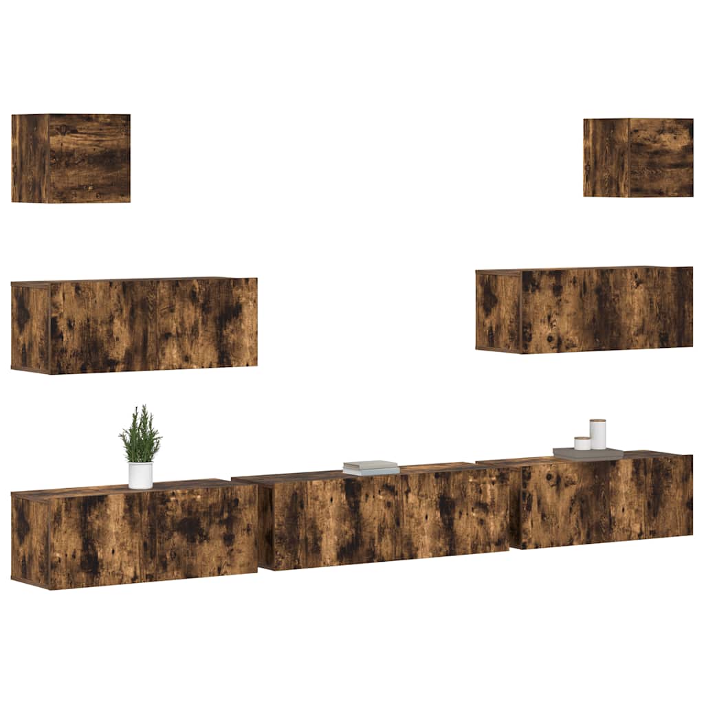 7-delige Tv-meubelset bewerkt hout gerookt eikenkleurig is nu te koop bij PeponiXL, paradijselijk wonen!