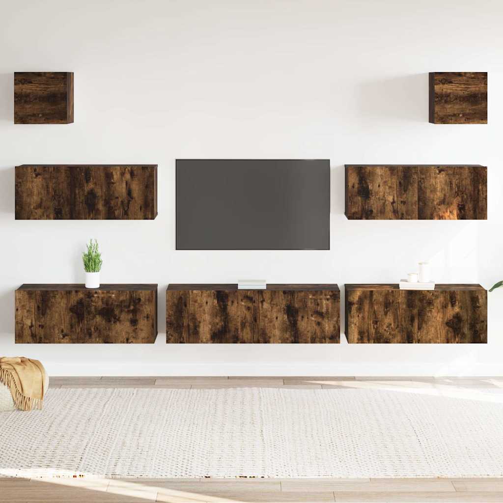 7-delige Tv-meubelset bewerkt hout gerookt eikenkleurig is nu te koop bij PeponiXL, paradijselijk wonen!