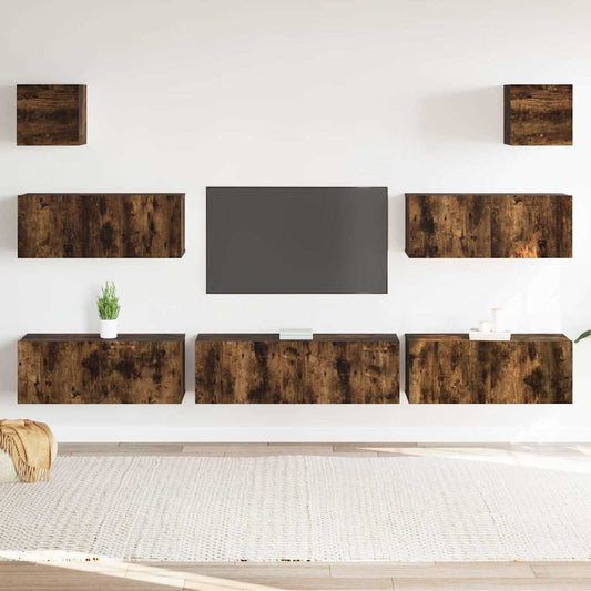 7-delige Tv-meubelset bewerkt hout gerookt eikenkleurig is nu te koop bij PeponiXL, paradijselijk wonen!