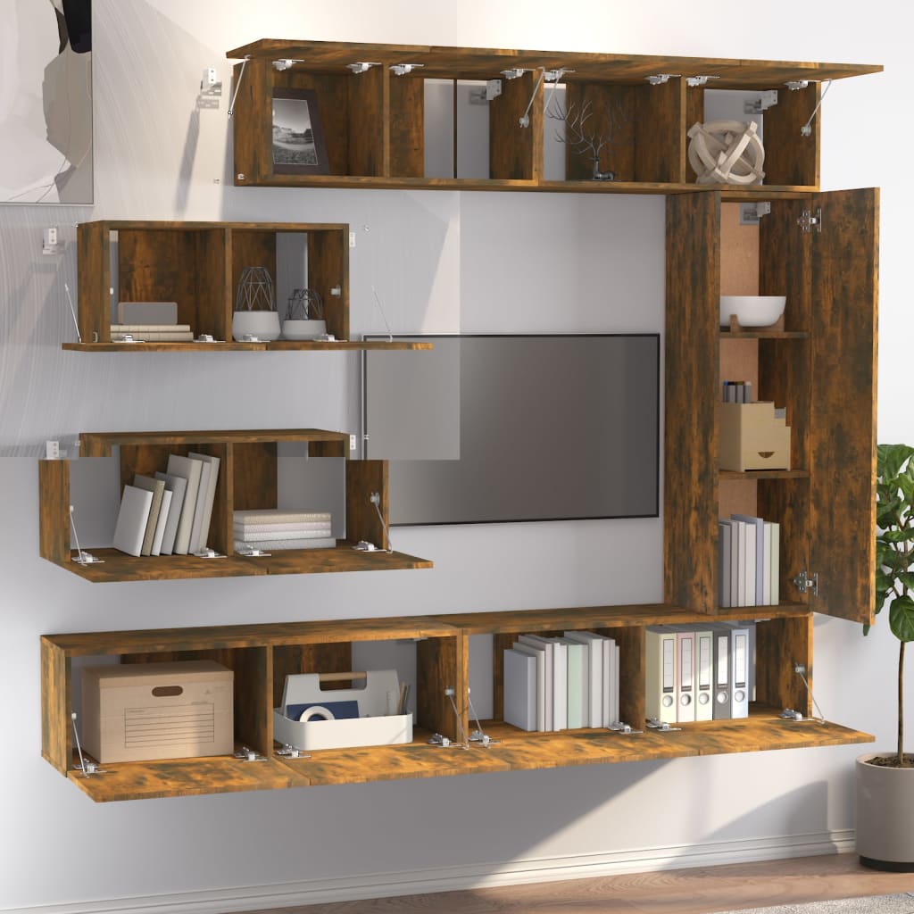 7-delige Tv-meubelset bewerkt hout gerookt eikenkleurig is nu te koop bij PeponiXL, paradijselijk wonen!