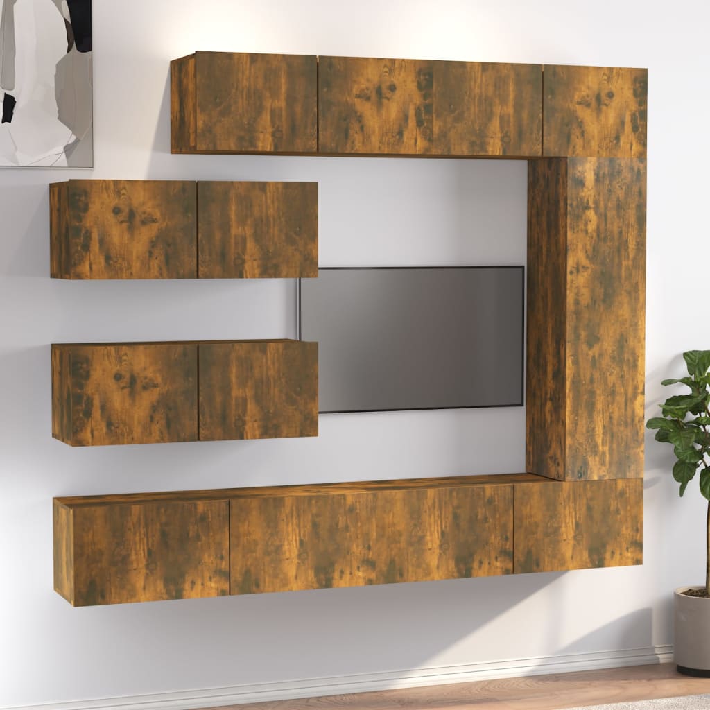 7-delige Tv-meubelset bewerkt hout gerookt eikenkleurig is nu te koop bij PeponiXL, paradijselijk wonen!