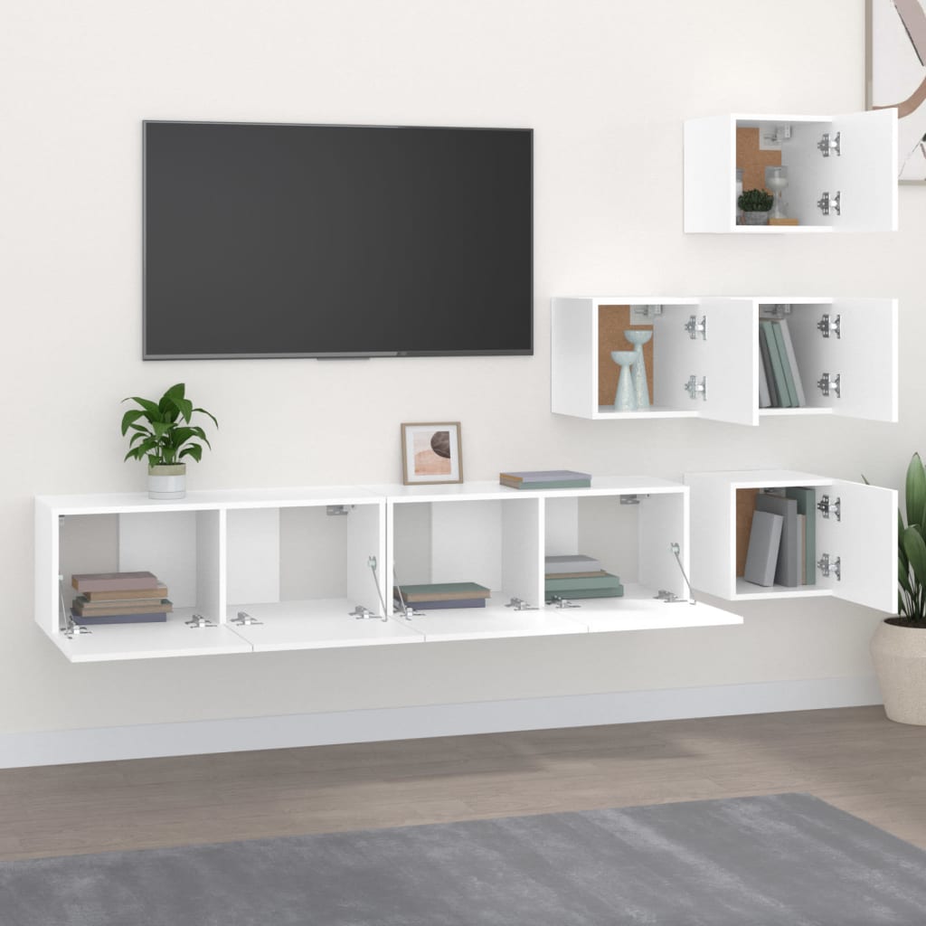 Tv-wandmeubel bewerkt hout wit is nu te koop bij PeponiXL, paradijselijk wonen!