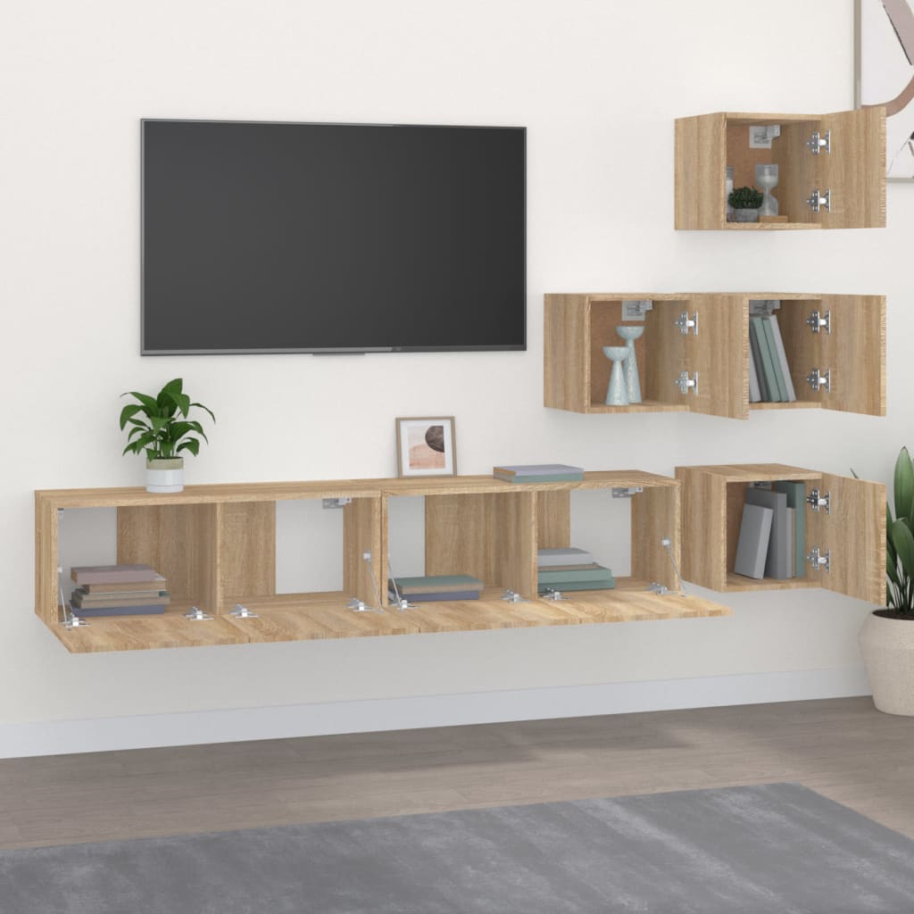 Tv-wandmeubel bewerkt hout sonoma eikenkleurig is nu te koop bij PeponiXL, paradijselijk wonen!