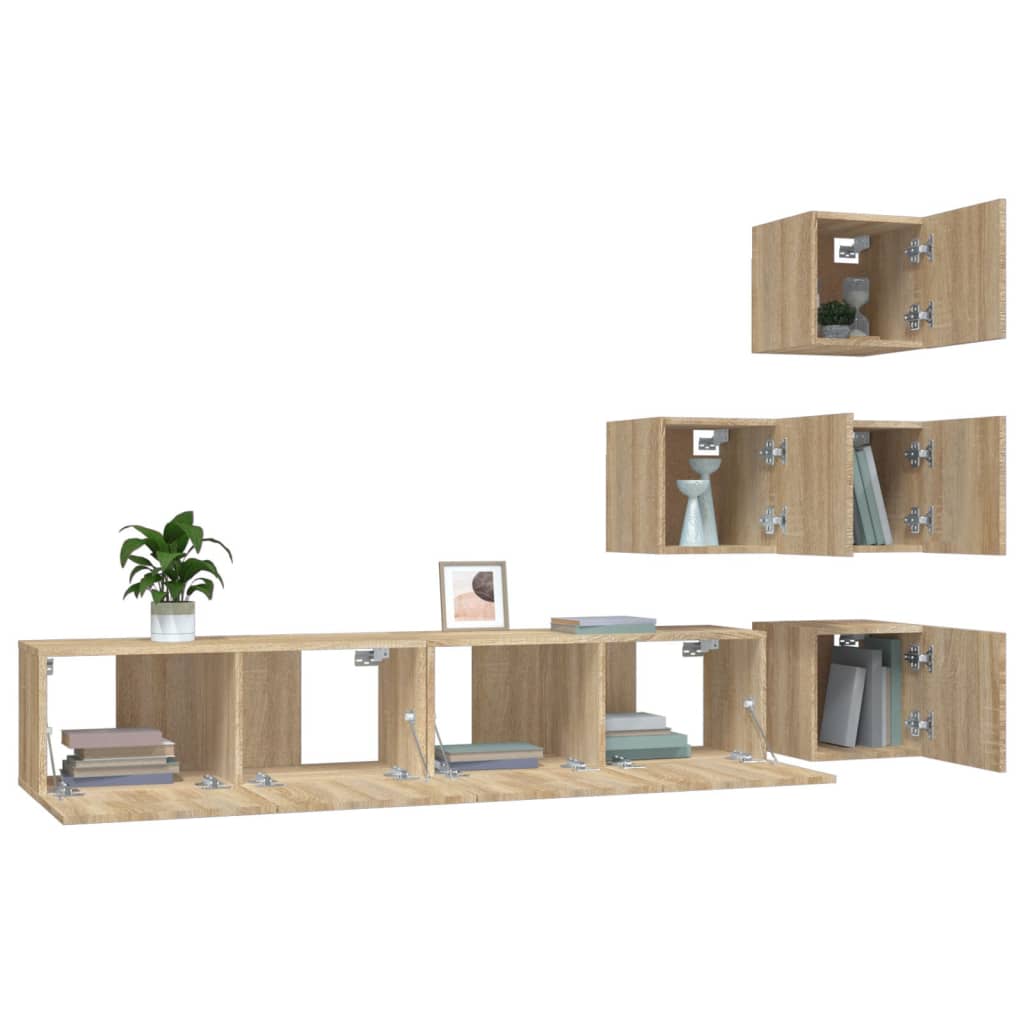 Tv-wandmeubel bewerkt hout sonoma eikenkleurig is nu te koop bij PeponiXL, paradijselijk wonen!