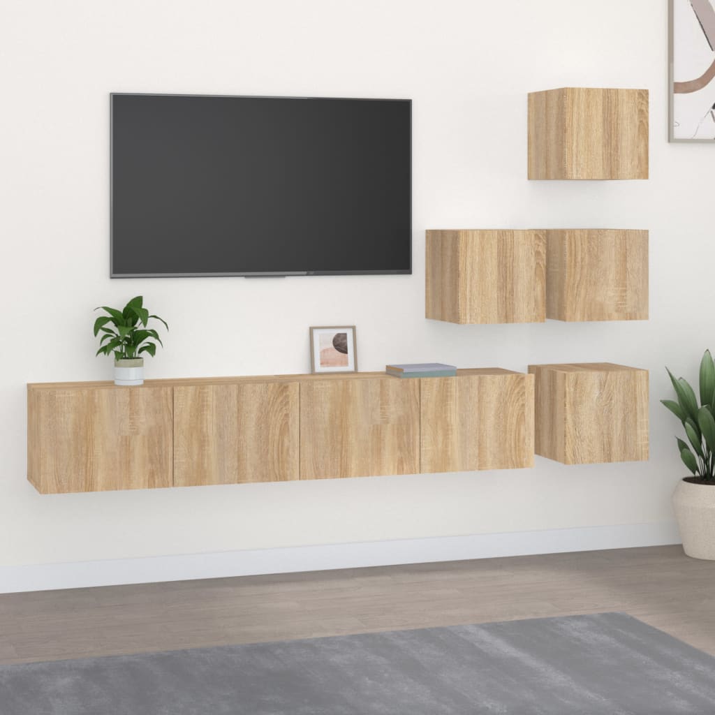 Tv-wandmeubel bewerkt hout sonoma eikenkleurig is nu te koop bij PeponiXL, paradijselijk wonen!