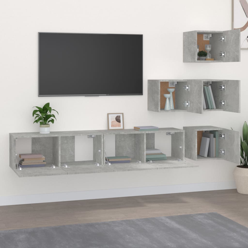 Tv-wandmeubel bewerkt hout betongrijs is nu te koop bij PeponiXL, paradijselijk wonen!
