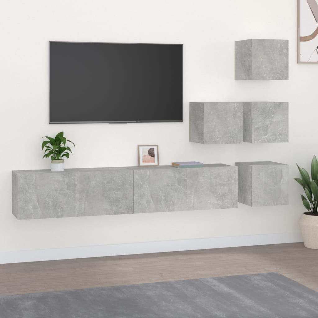 Tv-wandmeubel bewerkt hout betongrijs is nu te koop bij PeponiXL, paradijselijk wonen!