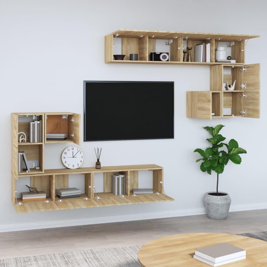 Tv-wandmeubel bewerkt hout sonoma eikenkleurig is nu te koop bij PeponiXL, paradijselijk wonen!