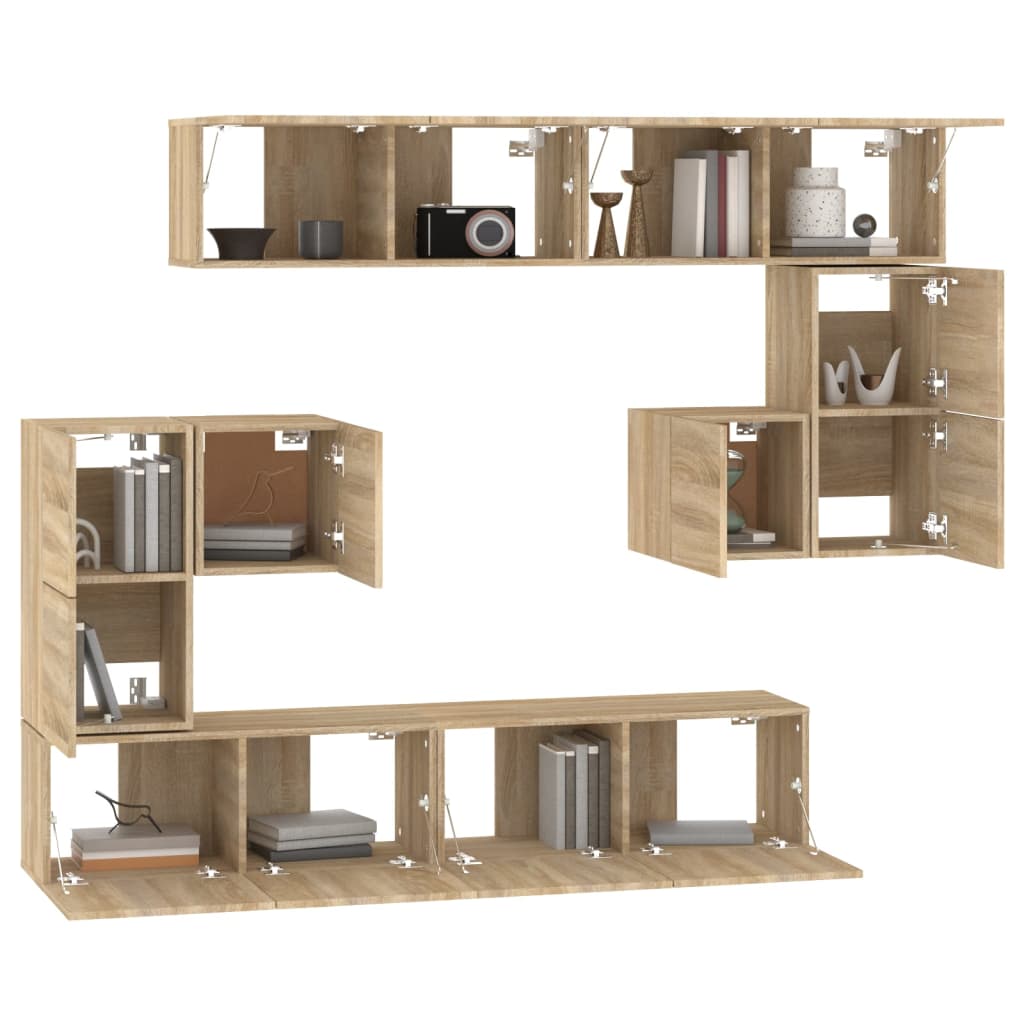 Tv-wandmeubel bewerkt hout sonoma eikenkleurig is nu te koop bij PeponiXL, paradijselijk wonen!