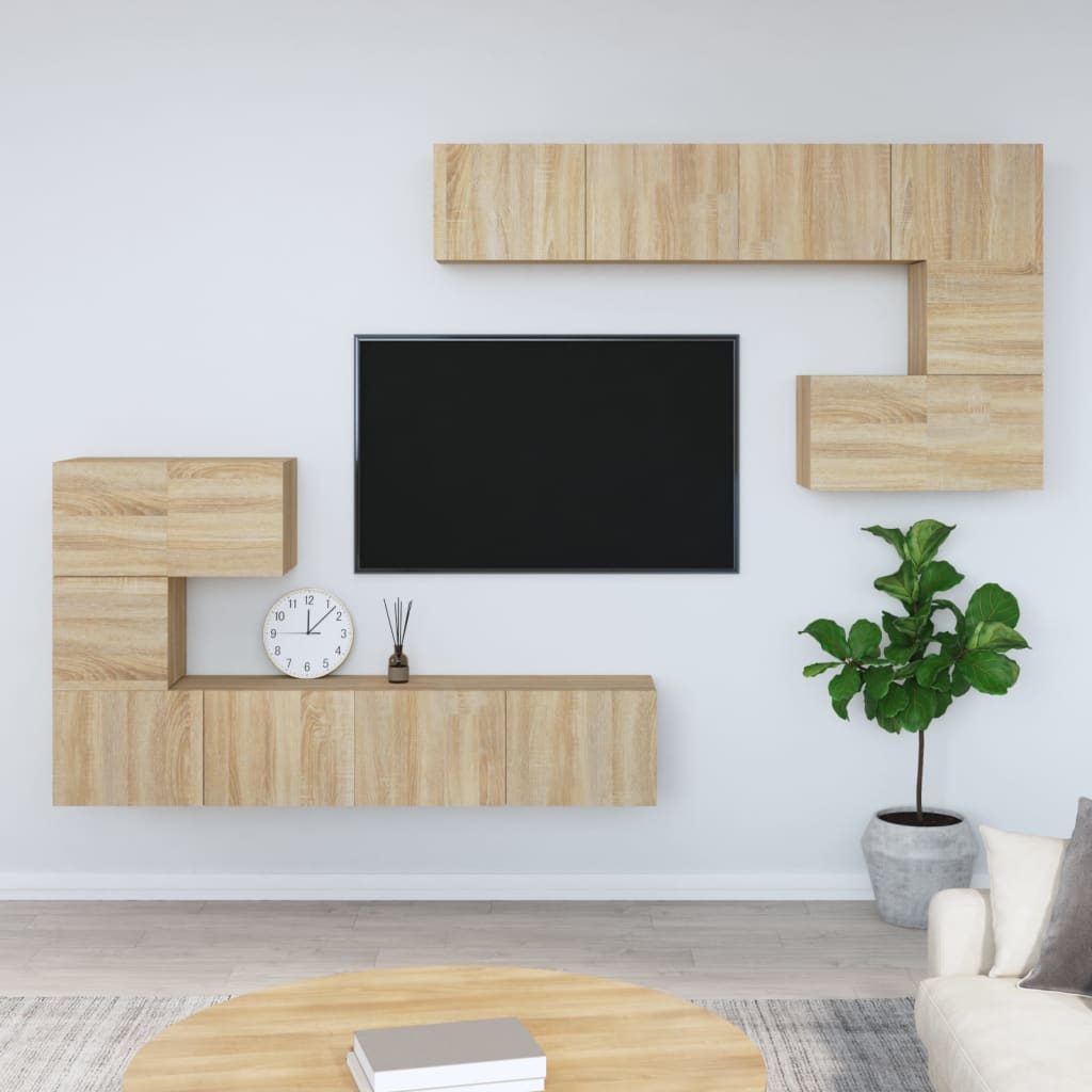 Tv-wandmeubel bewerkt hout sonoma eikenkleurig is nu te koop bij PeponiXL, paradijselijk wonen!