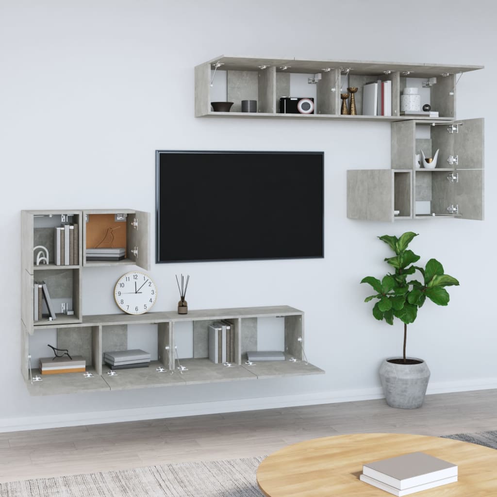 Tv-wandmeubel bewerkt hout betongrijs is nu te koop bij PeponiXL, paradijselijk wonen!