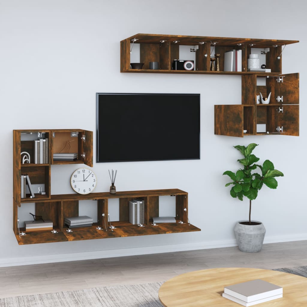 Tv-wandmeubel bewerkt hout gerookt eikenkleurig is nu te koop bij PeponiXL, paradijselijk wonen!