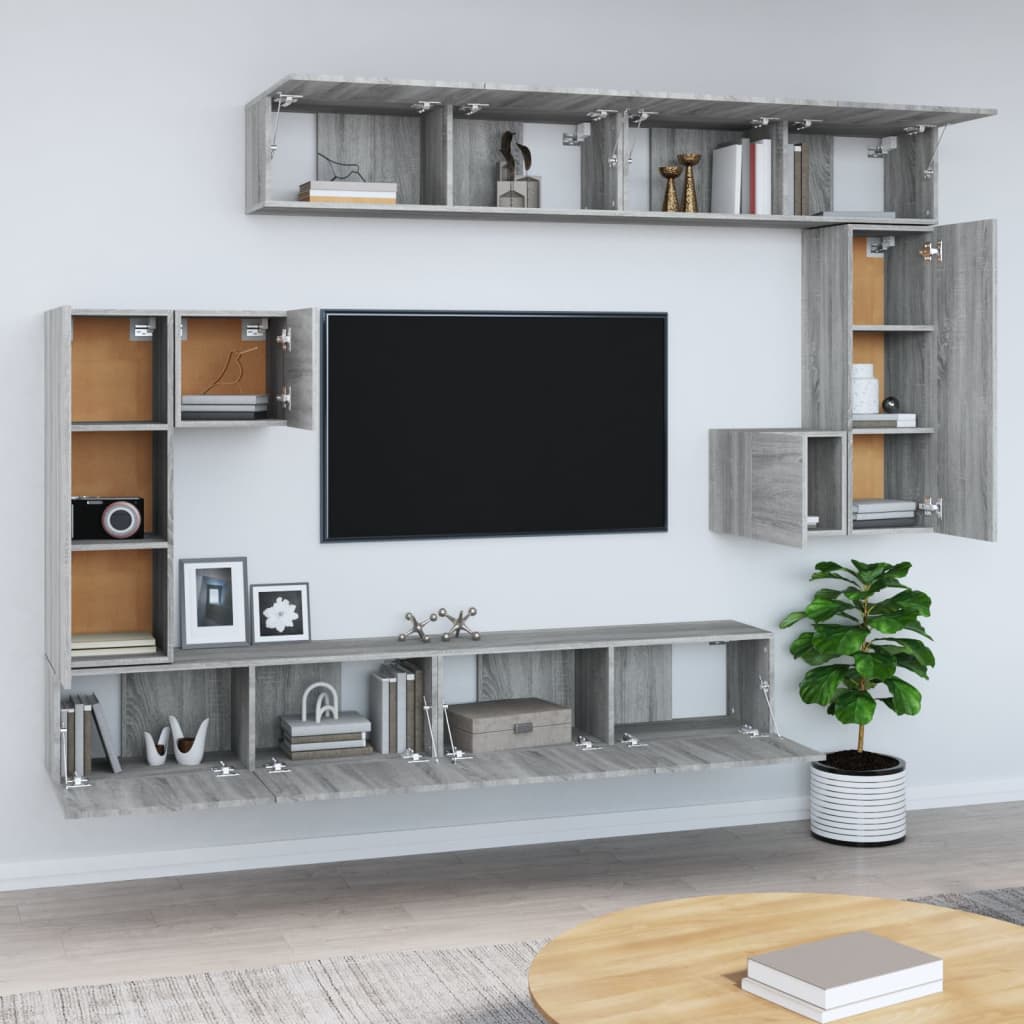 Tv-wandmeubel bewerkt hout grijs sonoma eikenkleurig is nu te koop bij PeponiXL, paradijselijk wonen!