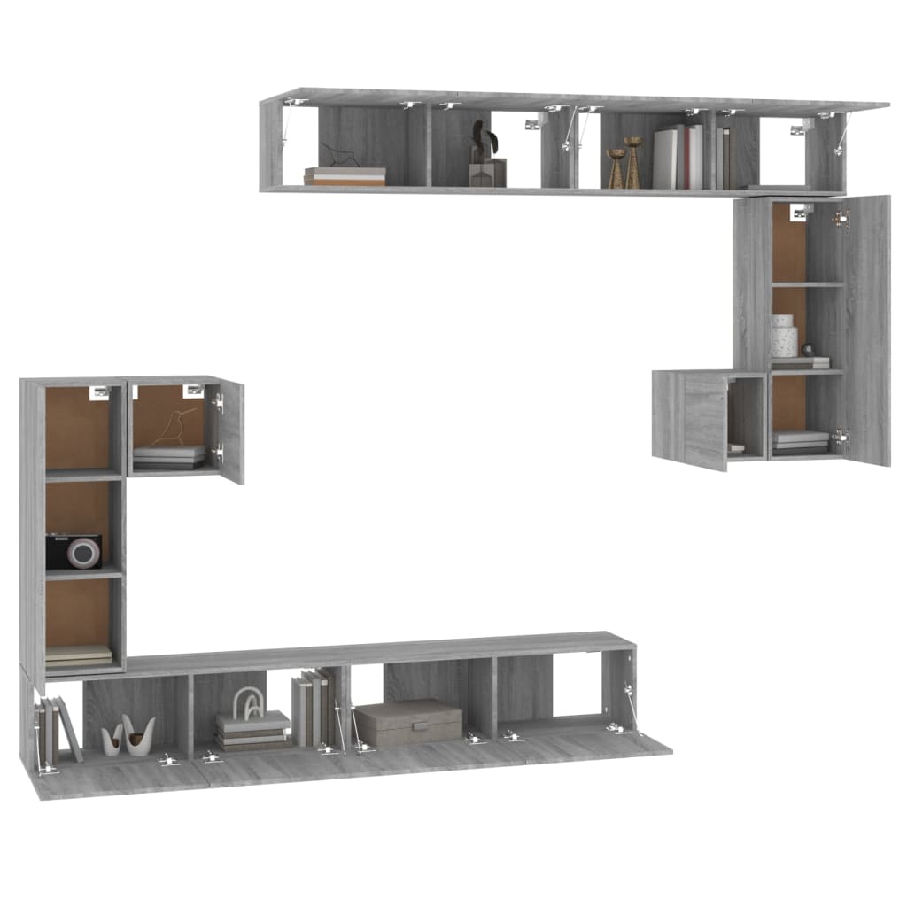 Tv-wandmeubel bewerkt hout grijs sonoma eikenkleurig is nu te koop bij PeponiXL, paradijselijk wonen!