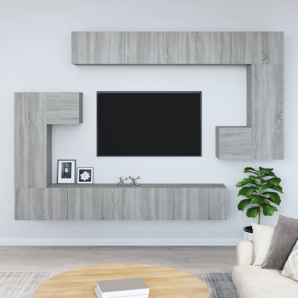 Tv-wandmeubel bewerkt hout grijs sonoma eikenkleurig is nu te koop bij PeponiXL, paradijselijk wonen!