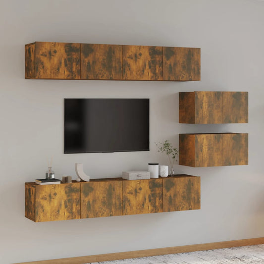 6-delige Tv-meubelset bewerkt hout gerookt eikenkleurig is nu te koop bij PeponiXL, paradijselijk wonen!