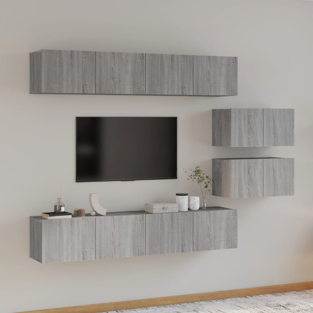 6-delige Tv-meubelset bewerkt hout grijs sonoma eikenkleurig is nu te koop bij PeponiXL, paradijselijk wonen!