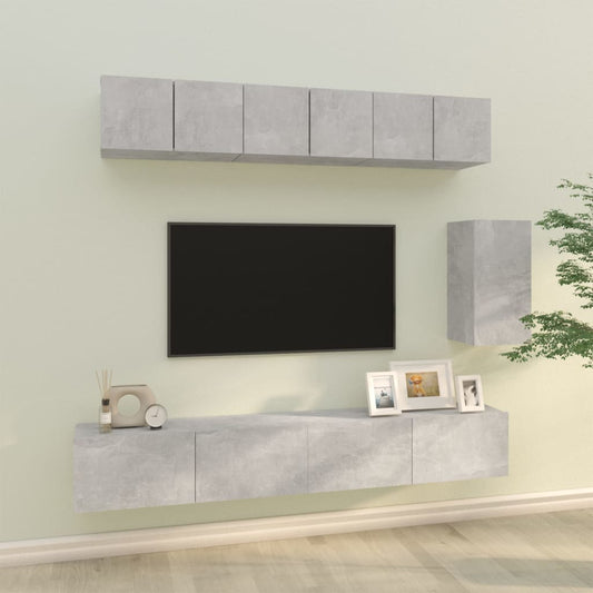 6-delige Tv-meubelset bewerkt hout betongrijs is nu te koop bij PeponiXL, paradijselijk wonen!