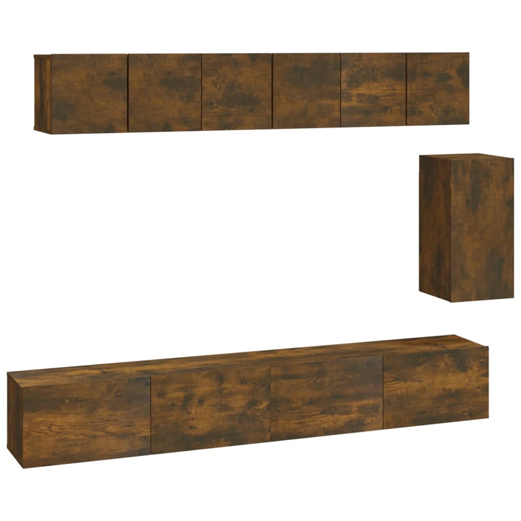 6-delige Tv-meubelset bewerkt hout gerookt eikenkleurig is nu te koop bij PeponiXL, paradijselijk wonen!