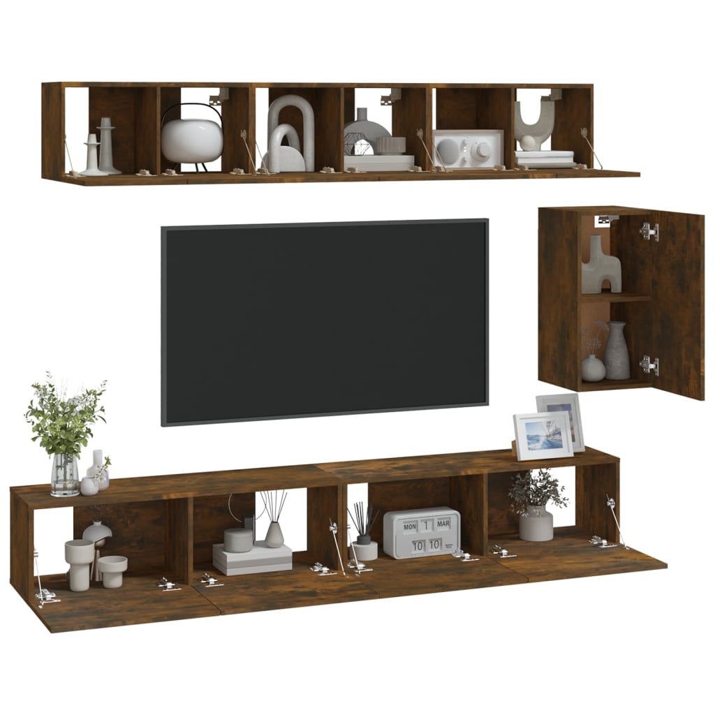 6-delige Tv-meubelset bewerkt hout gerookt eikenkleurig is nu te koop bij PeponiXL, paradijselijk wonen!