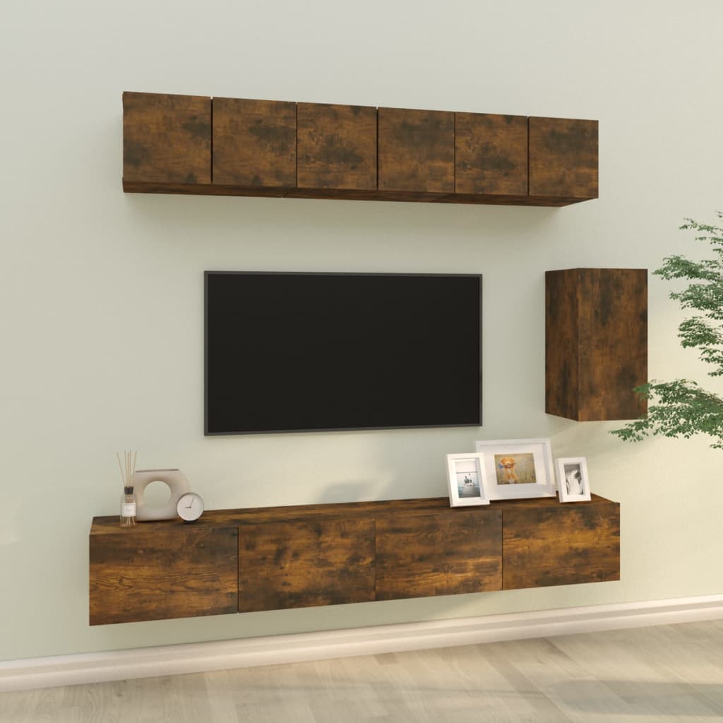 6-delige Tv-meubelset bewerkt hout gerookt eikenkleurig is nu te koop bij PeponiXL, paradijselijk wonen!