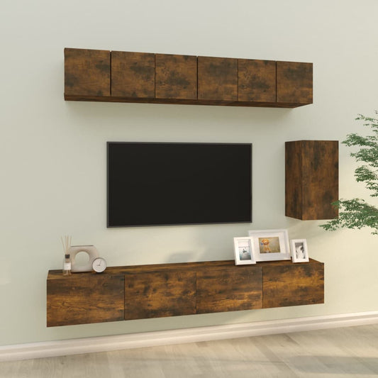 6-delige Tv-meubelset bewerkt hout gerookt eikenkleurig is nu te koop bij PeponiXL, paradijselijk wonen!