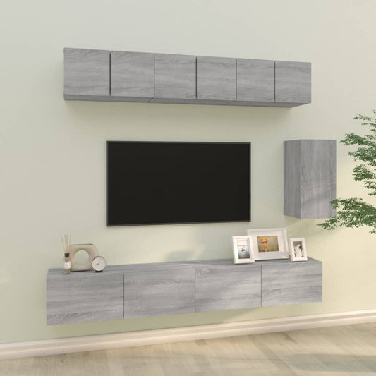 6-delige Tv-meubelset bewerkt hout grijs sonoma eikenkleurig is nu te koop bij PeponiXL, paradijselijk wonen!