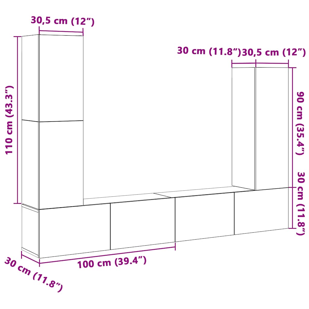 4-delige Tv-meubelset bewerkt hout sonoma eikenkleurig is nu te koop bij PeponiXL, paradijselijk wonen!