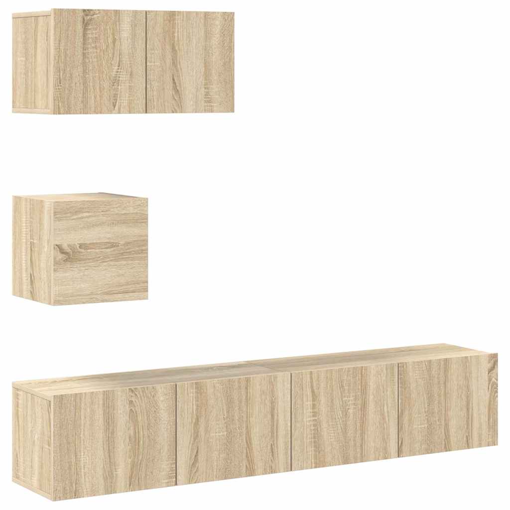 4-delige Tv-meubelset bewerkt hout sonoma eikenkleurig is nu te koop bij PeponiXL, paradijselijk wonen!