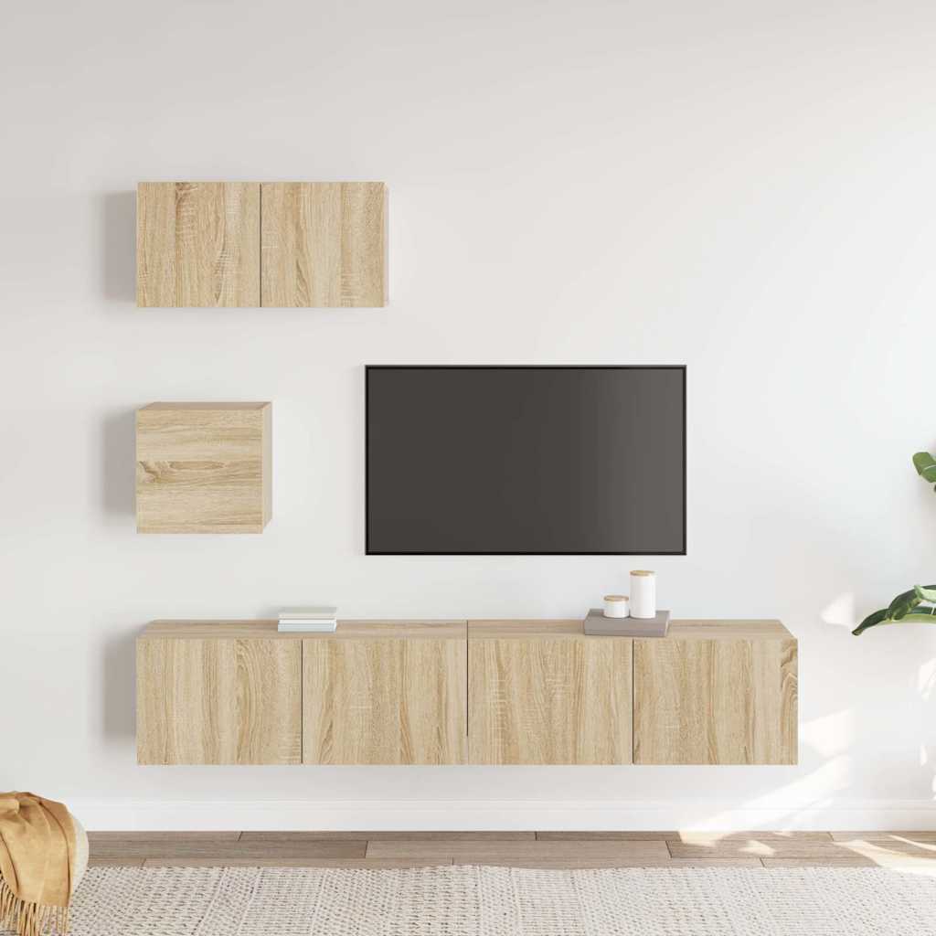 4-delige Tv-meubelset bewerkt hout sonoma eikenkleurig is nu te koop bij PeponiXL, paradijselijk wonen!