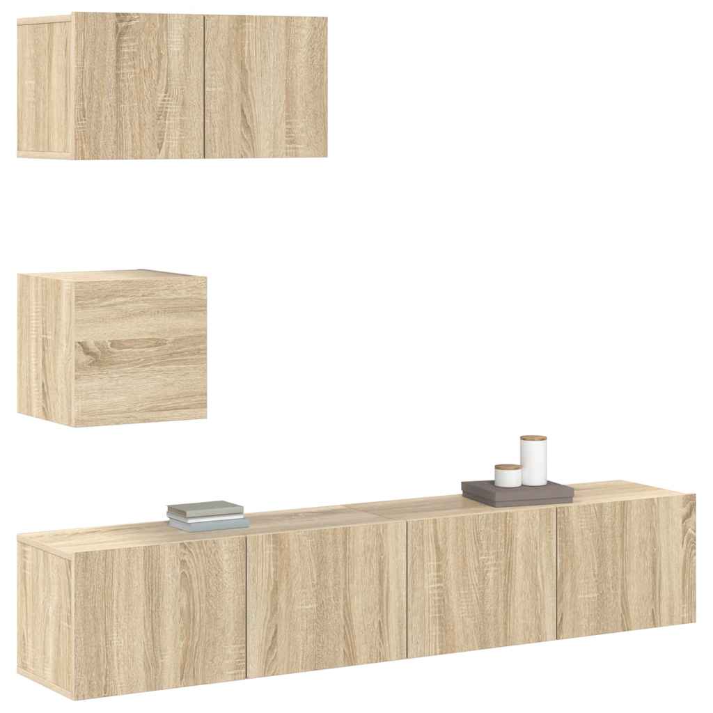 4-delige Tv-meubelset bewerkt hout sonoma eikenkleurig is nu te koop bij PeponiXL, paradijselijk wonen!