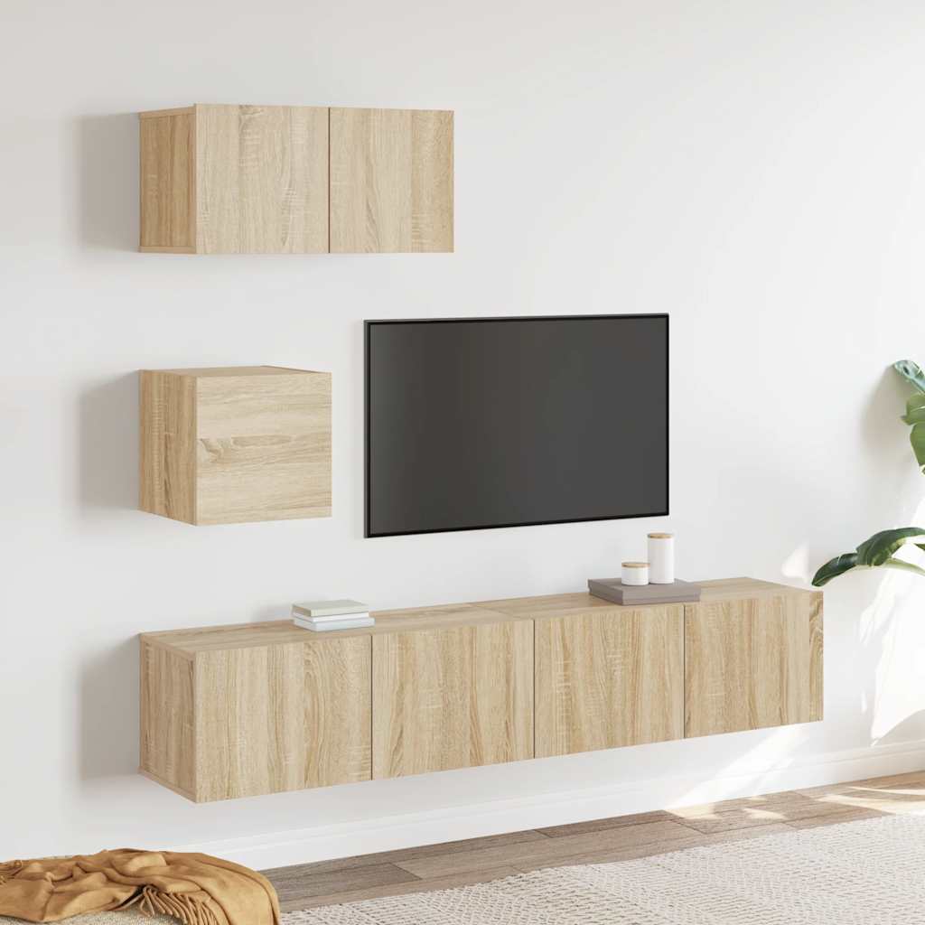 4-delige Tv-meubelset bewerkt hout sonoma eikenkleurig is nu te koop bij PeponiXL, paradijselijk wonen!