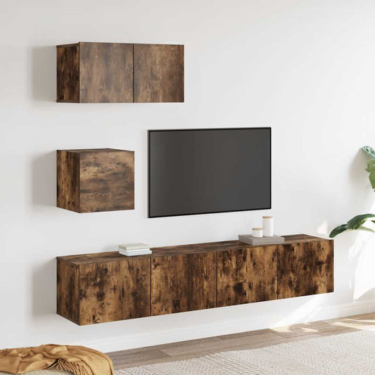 4-delige Tv-meubelset bewerkt hout gerookt eikenkleurig is nu te koop bij PeponiXL, paradijselijk wonen!