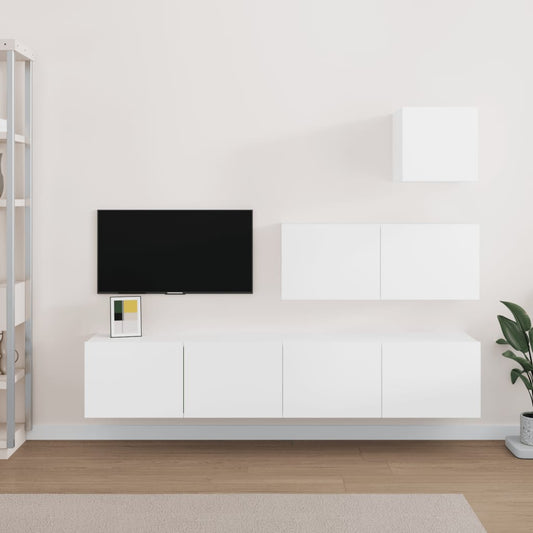 4-delige Tv-meubelset bewerkt hout wit is nu te koop bij PeponiXL, paradijselijk wonen!