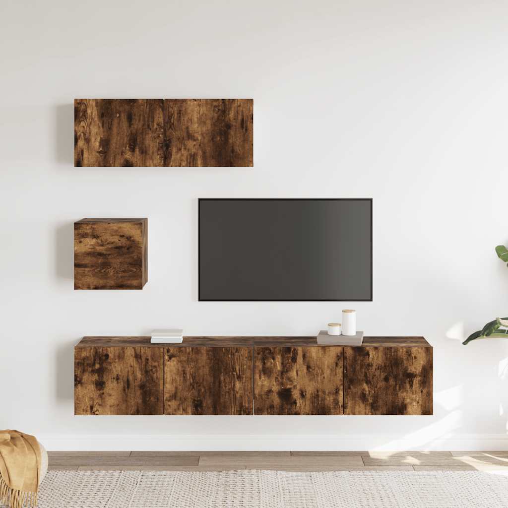 4-delige Tv-meubelset bewerkt hout gerookt eikenkleurig is nu te koop bij PeponiXL, paradijselijk wonen!