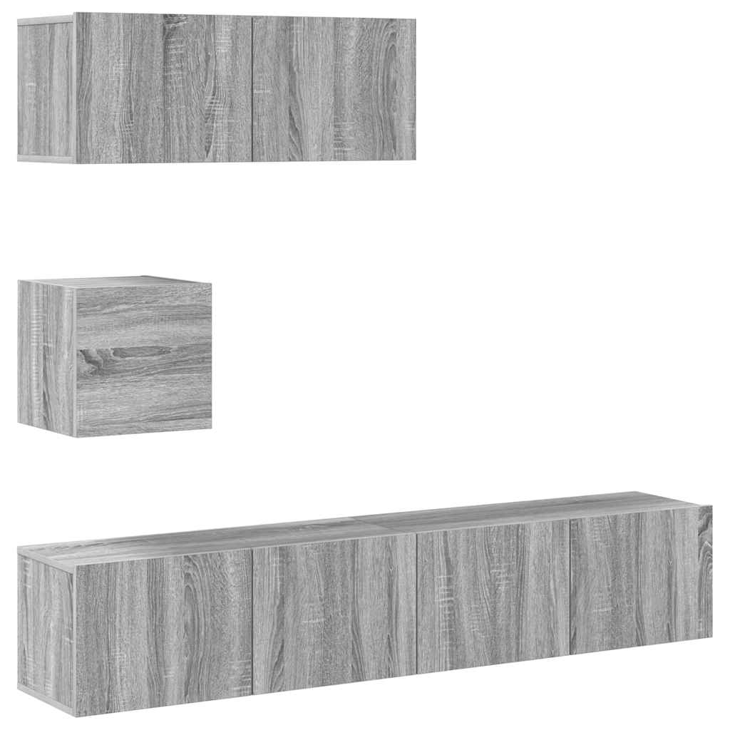 4-delige Tv-meubelset bewerkt hout grijs sonoma eikenkleurig is nu te koop bij PeponiXL, paradijselijk wonen!
