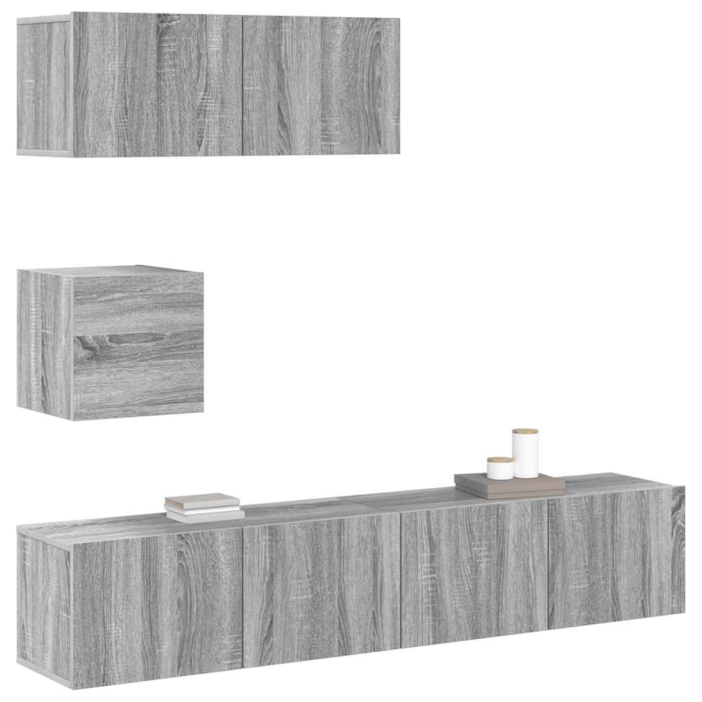 4-delige Tv-meubelset bewerkt hout grijs sonoma eikenkleurig is nu te koop bij PeponiXL, paradijselijk wonen!