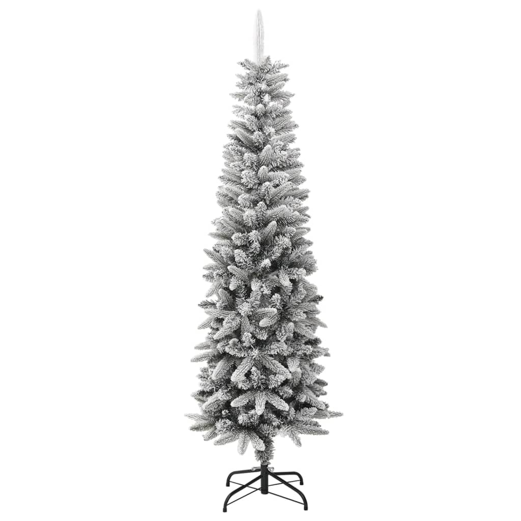 Kunstkerstboom met sneeuw smal 180 cm PVC en PE is nu te koop bij PeponiXL, paradijselijk wonen!