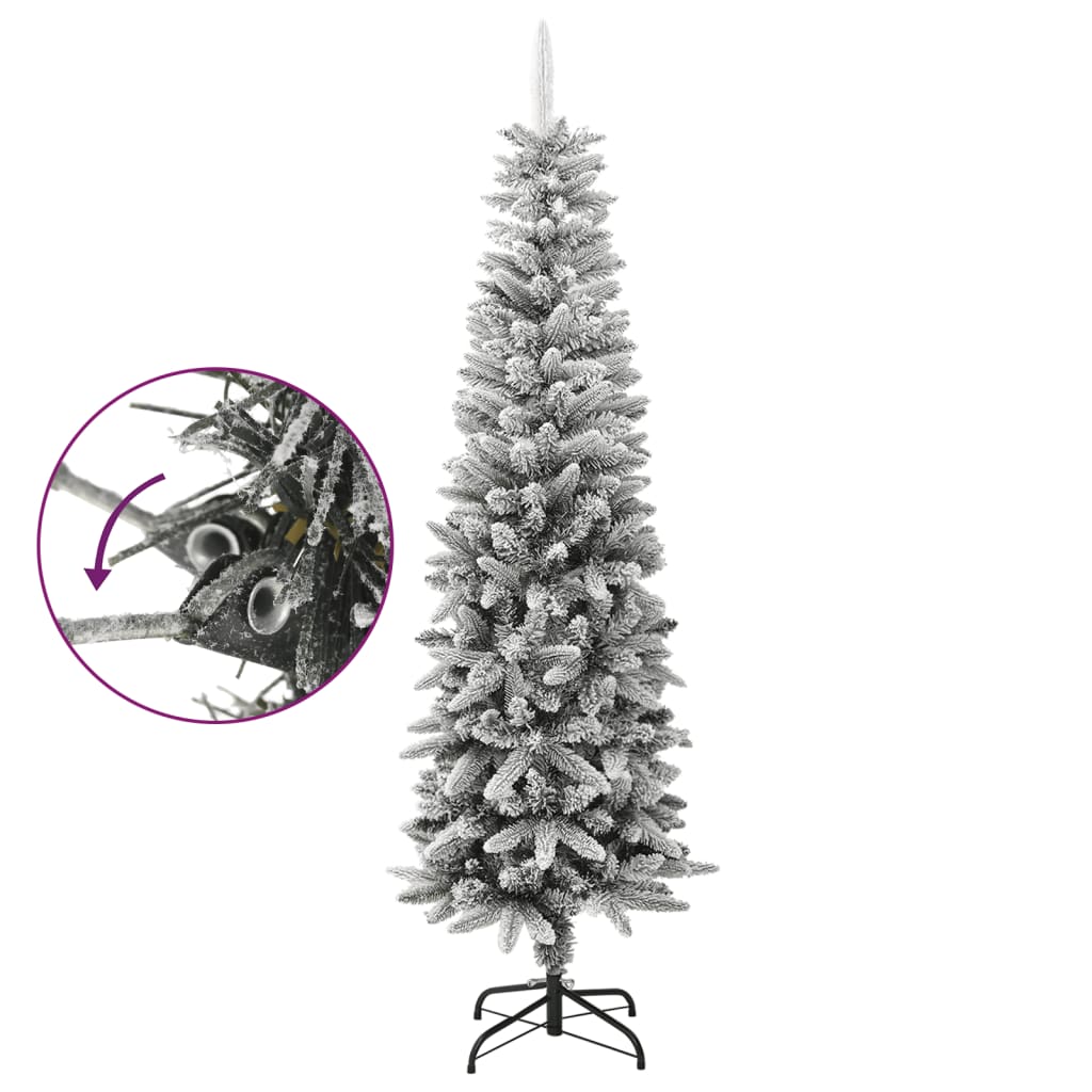 Kunstkerstboom met sneeuw smal 180 cm PVC en PE is nu te koop bij PeponiXL, paradijselijk wonen!