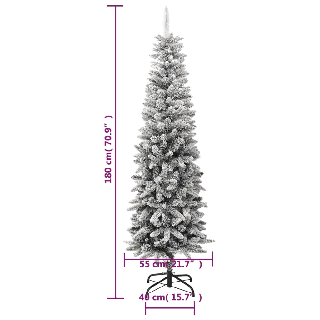 Kunstkerstboom met sneeuw smal 180 cm PVC en PE is nu te koop bij PeponiXL, paradijselijk wonen!