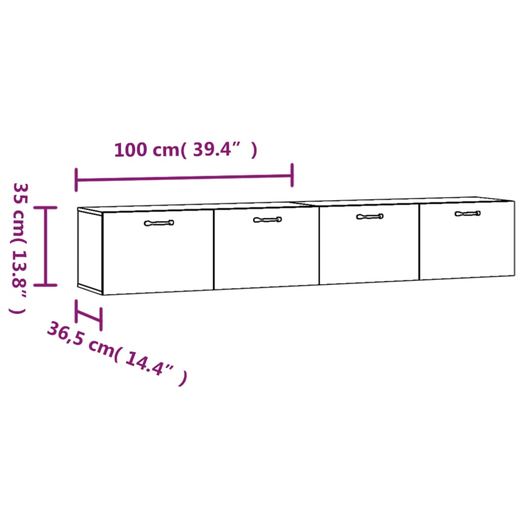 Wandkasten 2 st 100x36,5x35 cm bewerkt hout wit is nu te koop bij PeponiXL, paradijselijk wonen!