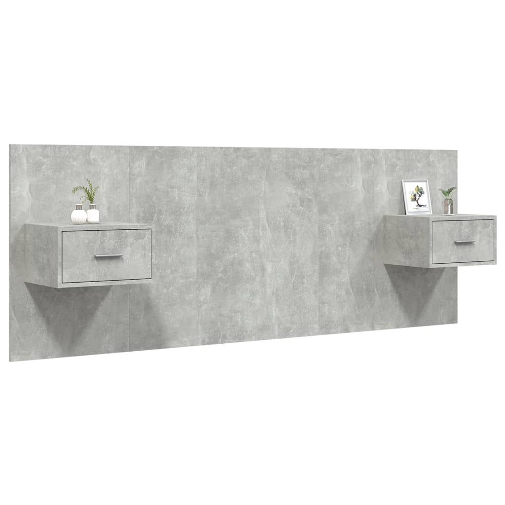 Hoofdbord met kastjes bewerkt hout betongrijs is nu te koop bij PeponiXL, paradijselijk wonen!