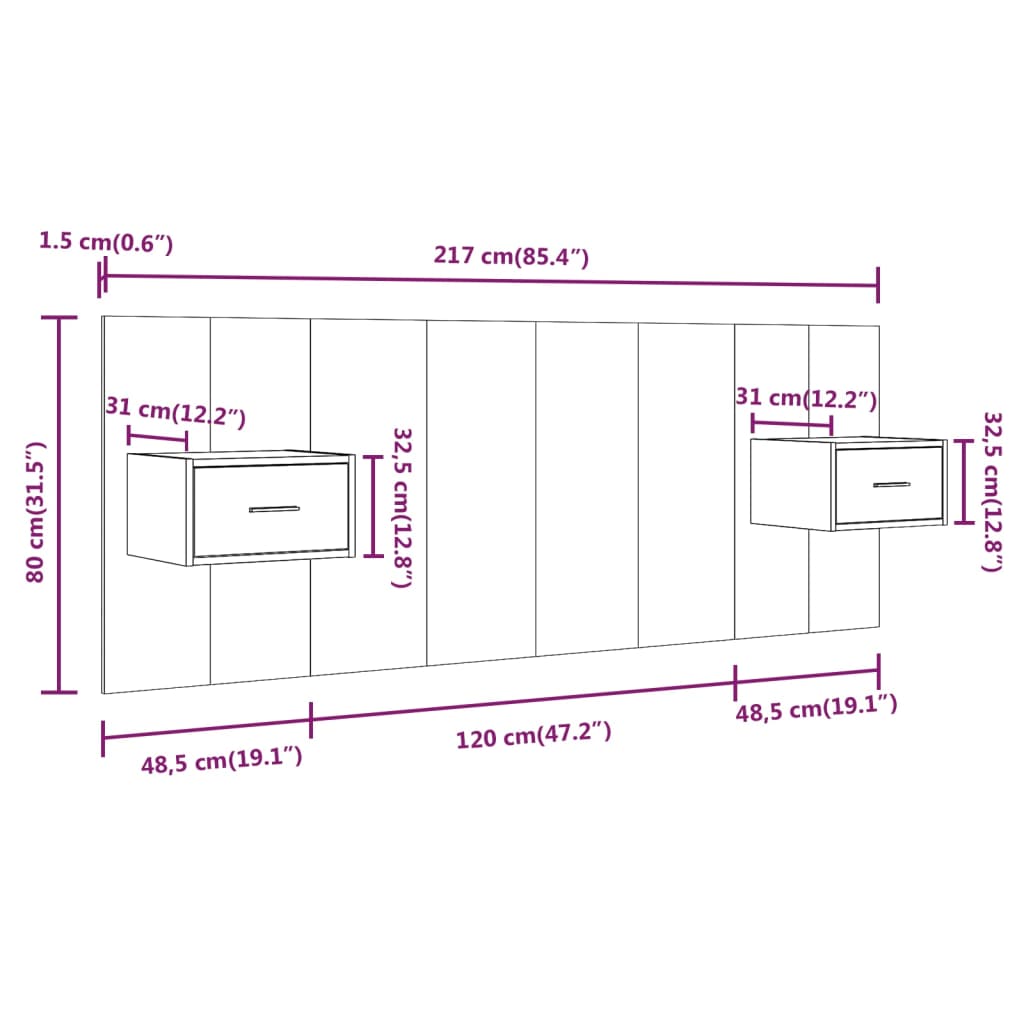 Hoofdbord met kastjes bewerkt hout betongrijs is nu te koop bij PeponiXL, paradijselijk wonen!