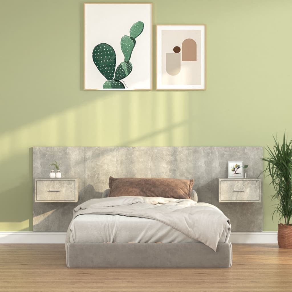 Hoofdbord met kastjes bewerkt hout betongrijs is nu te koop bij PeponiXL, paradijselijk wonen!