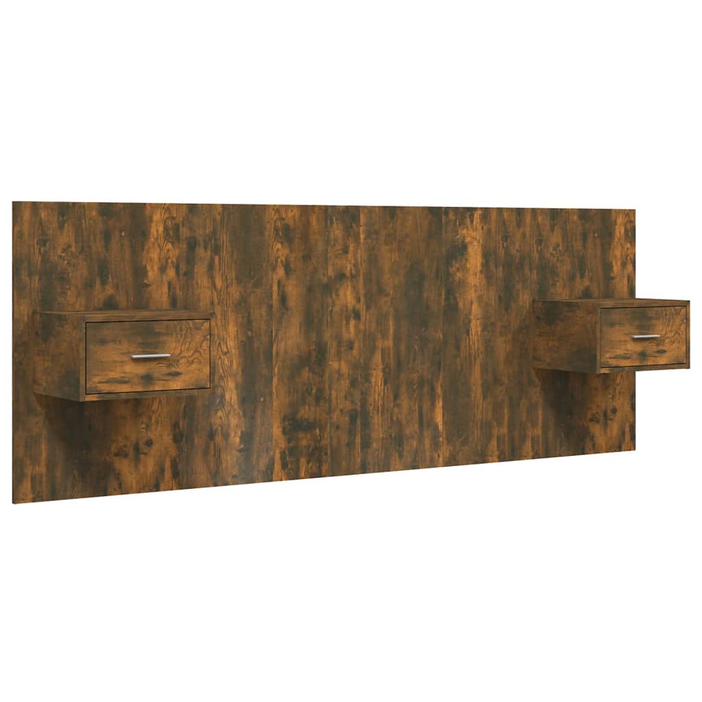 Hoofdbord met kastjes bewerkt hout gerookt eikenkleurig is nu te koop bij PeponiXL, paradijselijk wonen!