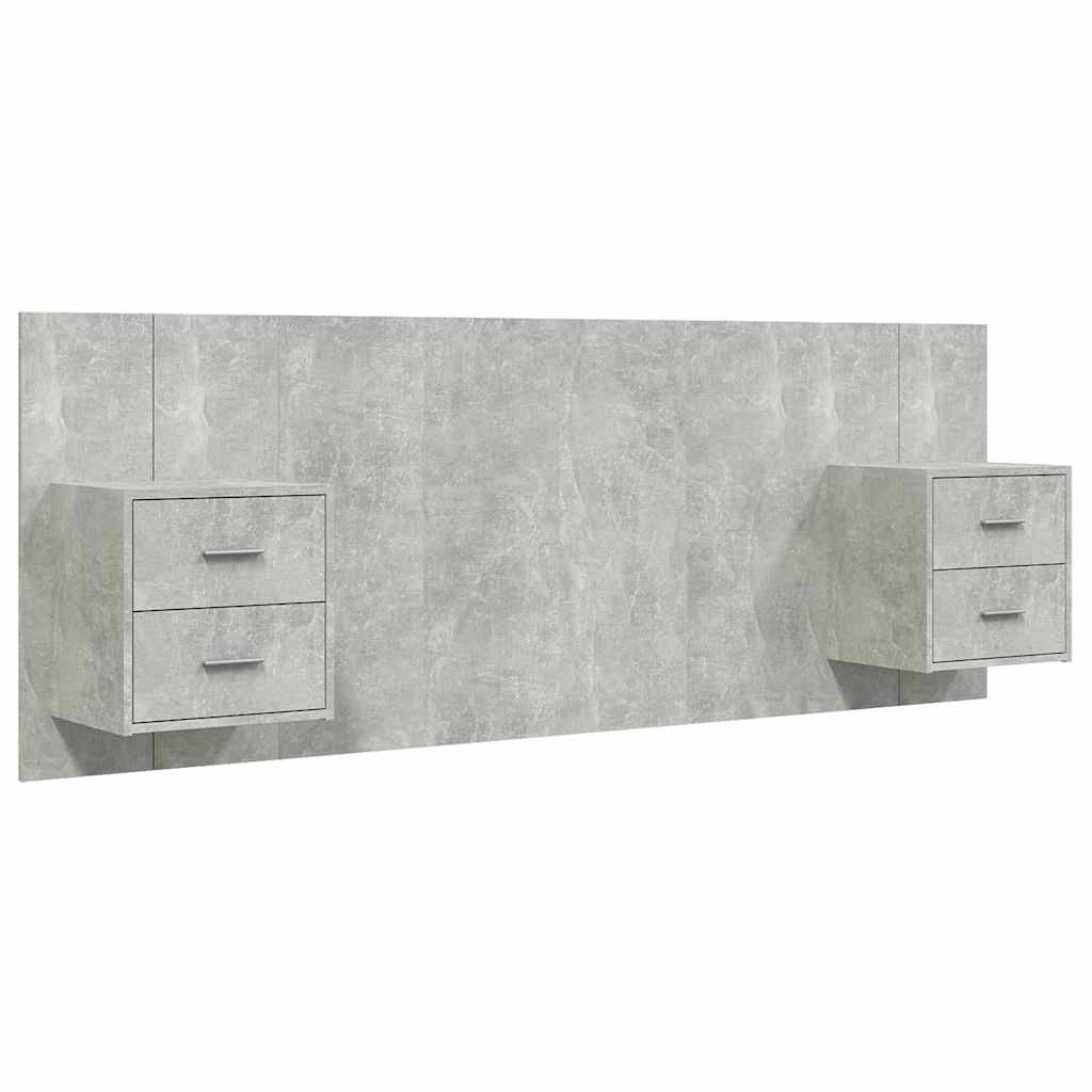 Hoofdbord met kastjes bewerkt hout betongrijs is nu te koop bij PeponiXL, paradijselijk wonen!