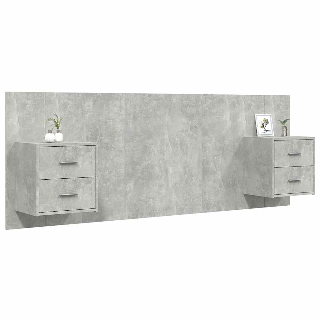 Hoofdbord met kastjes bewerkt hout betongrijs is nu te koop bij PeponiXL, paradijselijk wonen!